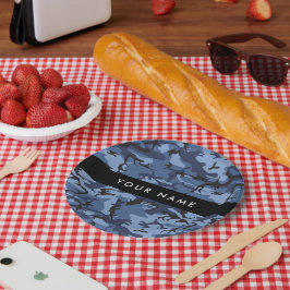 Prato De Papel Marinho Camuflagem Azul Seu nome Personaliza