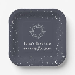 Prato De Papel Marinho Celestial Primeira Viagem Em Torno Do Sol