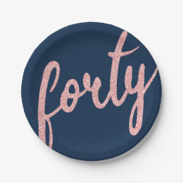 Prato De Papel Marinho Dourado 40 Festa de aniversário com brilho
