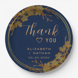 Prato De Papel Marinho Floral Dourado Clássico Azul