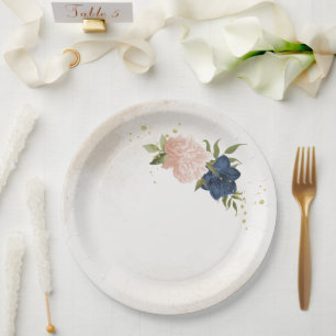 Prato De Papel marinho florescente folhas verdes casamento