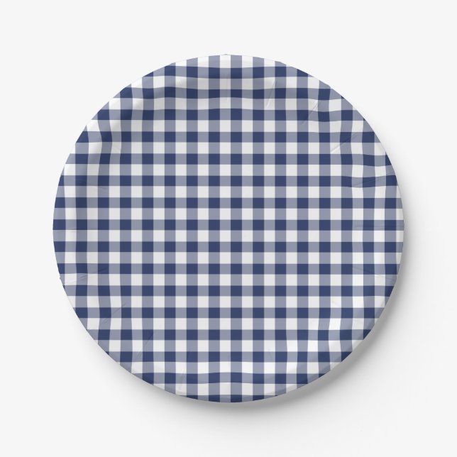 Prato De Papel Marinho Gingham Clássico Azul (Frente)