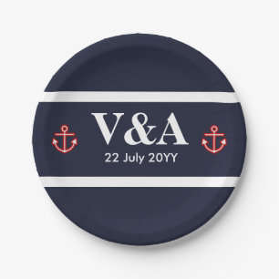 Prato De Papel Marinho Marinho Náutico, Banhas Brancas Azuis