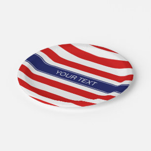 Prato De Papel Marinho Red Whiz Stripe Blue Name Monograma