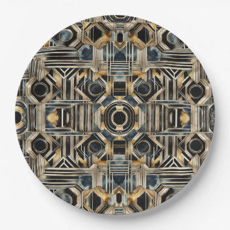 Prato De Papel Mármore Art-deco Preto e Dourado Geométrico Jovem
