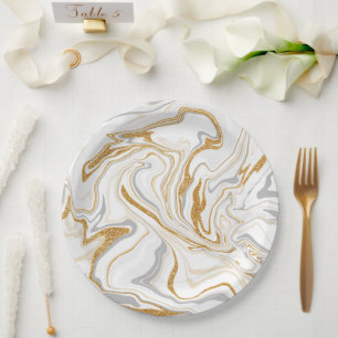 Prato De Papel Mármore Branco, Dourado e Cinza, Como Rochas, Arte