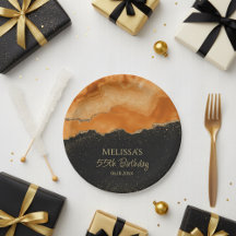 Mármore em Aquarela com Brilho Dourado Laranja Que