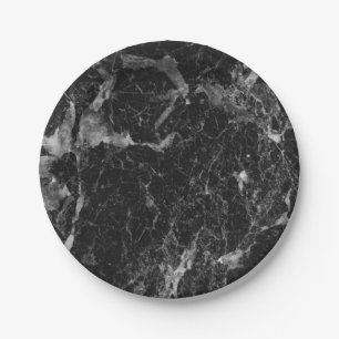 Prato De Papel Mármore Preto Branco e Prata Glam Moderno