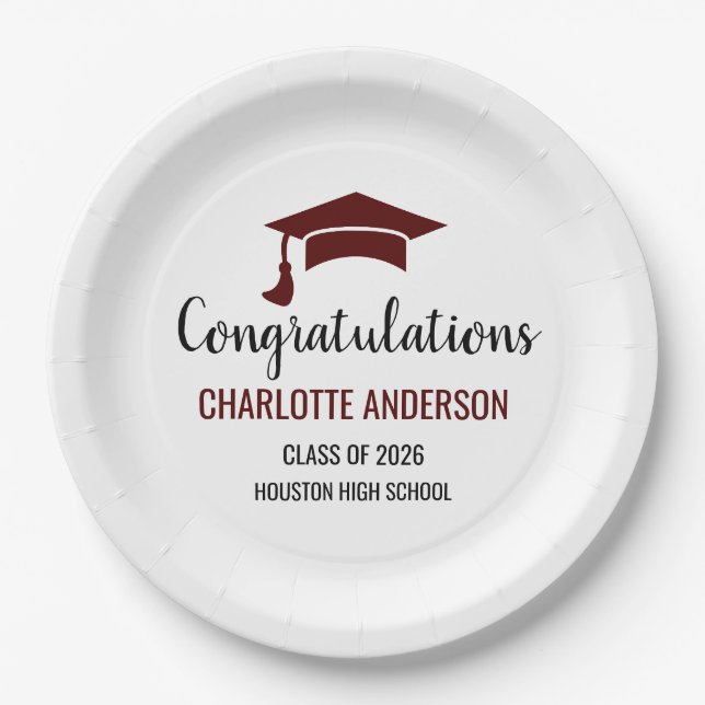 Prato De Papel Maroon Congrats Graduation (Frente)