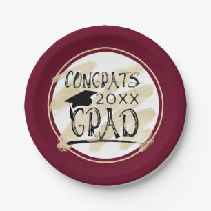 Prato De Papel Maroon Dourado CONGRATOS Classe de FORMANDO Ano
