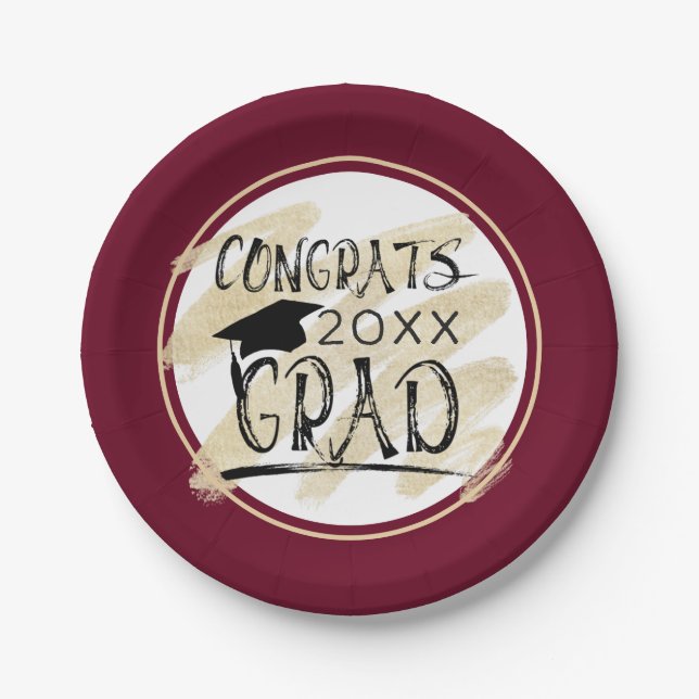 Prato De Papel Maroon Dourado CONGRATOS Classe de FORMANDO Ano (Frente)