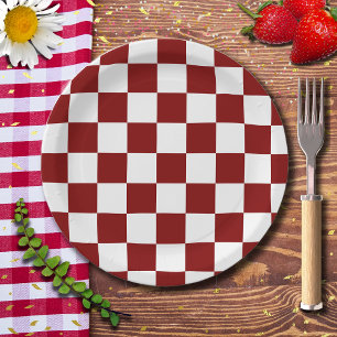 Prato De Papel Maroon e White Checkage