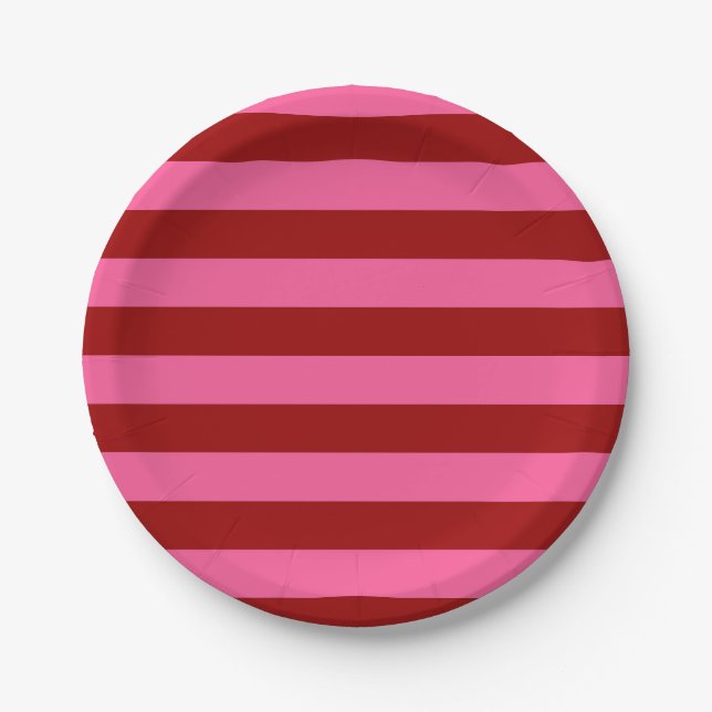 Prato De Papel Maroon Red Pink Stripes Design (Frente)