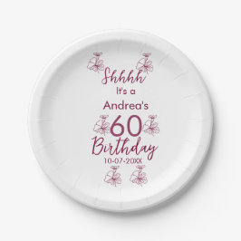 Prato De Papel Marron white mauve shhhh 60.º aniversário nome flo