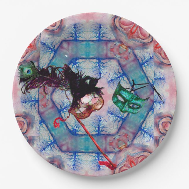 Prato De Papel MÁSCARA DE BAIL DE MÁSCARAS DE MARDI GRAS azul ros (Frente)