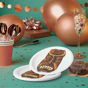 Prato De Papel Máscara Tiki Tribal Estilo Polinésio