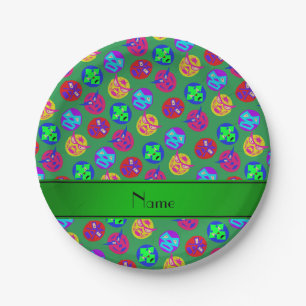 Prato De Papel Máscaras de luta mexicana verdes com nome personal