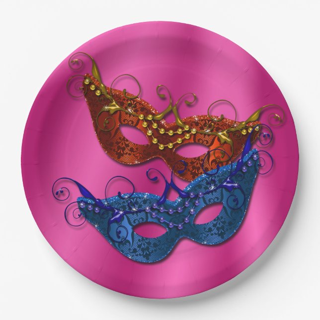 Prato De Papel Máscaras de papel para Mascarada do Mardi Gras (Frente)