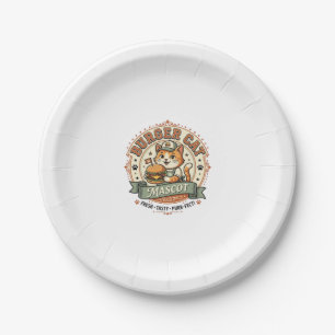Prato De Papel Mascote Gato Hambúrguer Gato Comida Rápida Mascote