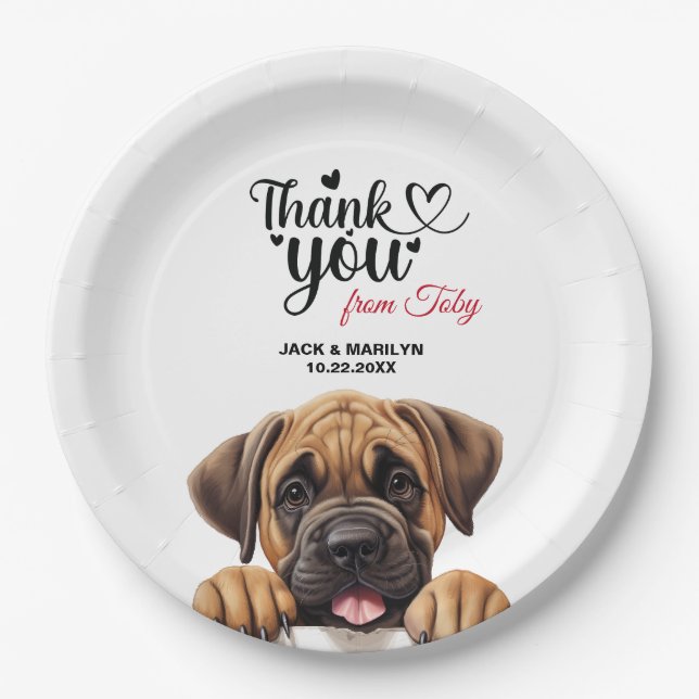 Prato De Papel Mastiff Wedding Obrigado (Frente)