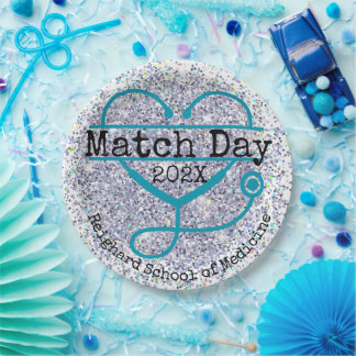 Prato De Papel Match Day Blue Custom Year Glitter Stethoscope