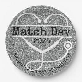 Prato De Papel Match Day Silver 2025 Glitter Stethoscope