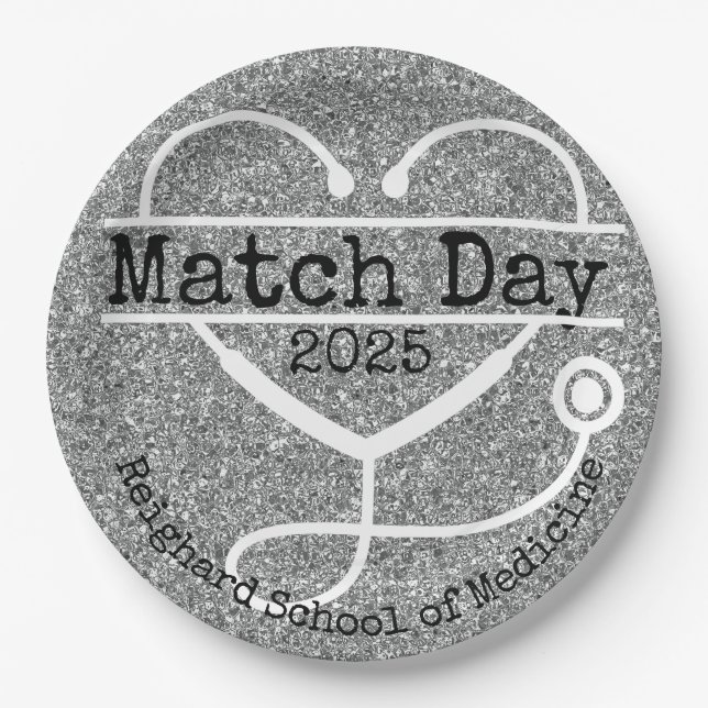 Prato De Papel Match Day Silver 2025 Glitter Stethoscope (Frente)