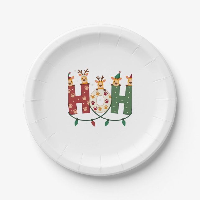 Prato De Papel Matching Christmas Santa Hat Ho Ho Ho Giraffe Anim (Frente)
