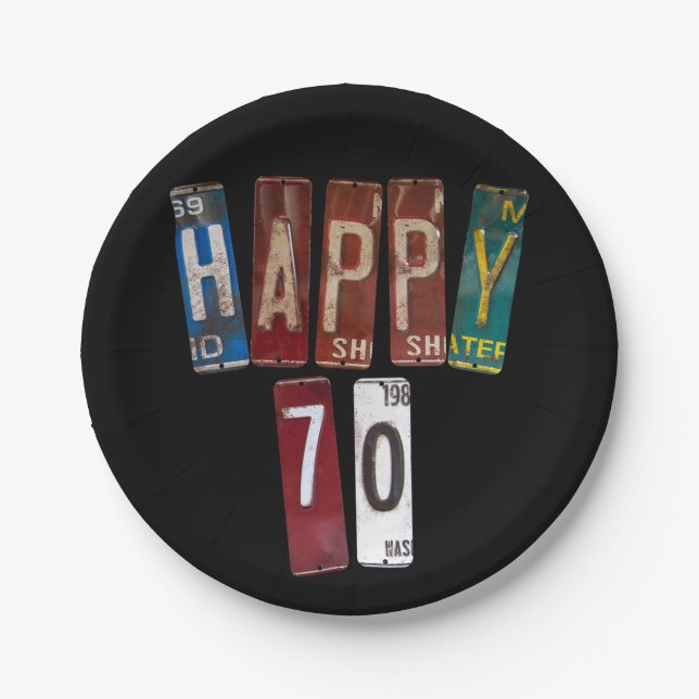 Prato De Papel matrícula enferrujada para 70 de aniversário (Frente)