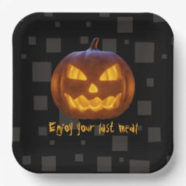 Prato De Papel Mau de Halloween Bompkin Última Refeição - Cinza N