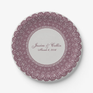 Prato De Papel Mauve Elegante & cinza lace diley placa personaliz
