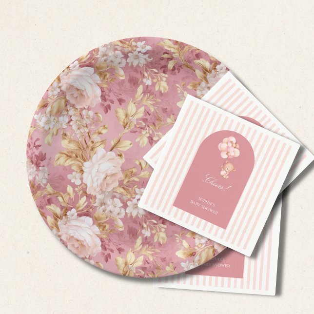 Prato De Papel Mauve Pink And Golden Brown Floral Accents (Criador carregado)