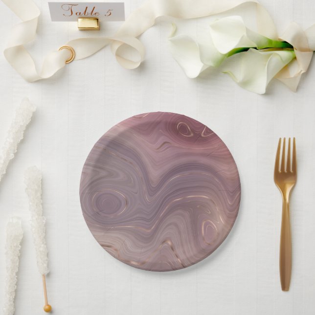 Prato De Papel Mauve Strata | Cinza-rosa poeirento e agato Dourad (Casamento)