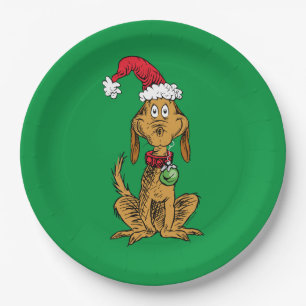 Prato De Papel Max o Cão com Chapéu de Papai Noel