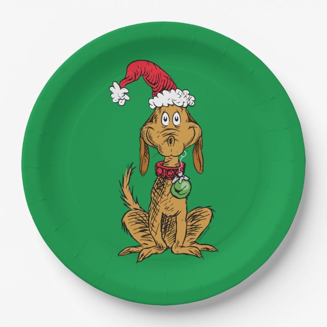 Prato De Papel Max o Cão com Chapéu de Papai Noel (Frente)