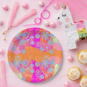 Prato De Papel Mazipoodles Bolhas Florais Laranja Multirosa Blu2