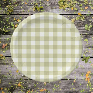 Prato De Papel Meadow Gingham - xadrez verde de sábio.