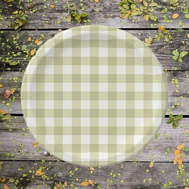 Prato De Papel Meadow Gingham - xadrez verde de sábio. (Criador carregado)