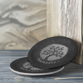 Prato De Papel Meditação Yoga Reiki Instrutor Black Silver Tree