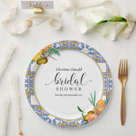 Prato De Papel Mediterranean Italy Blue Tiles Bridal Shower 
