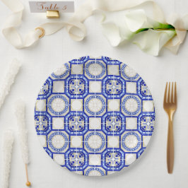 Prato De Papel Mediterranean Italy Blue Tiles Bridal Shower 