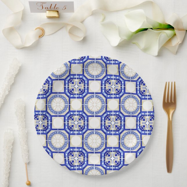 Prato De Papel Mediterranean Italy Blue Tiles Bridal Shower  (Casamento)