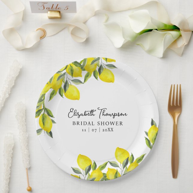 Prato De Papel Mediterranean Lemon Bridal Shower (Casamento)