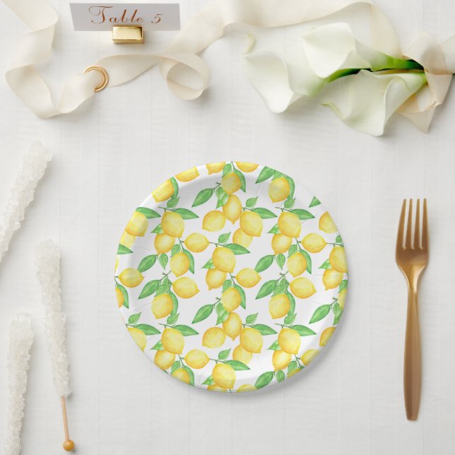Prato De Papel Mediterrenean Citrus Lemon pattern (Casamento)