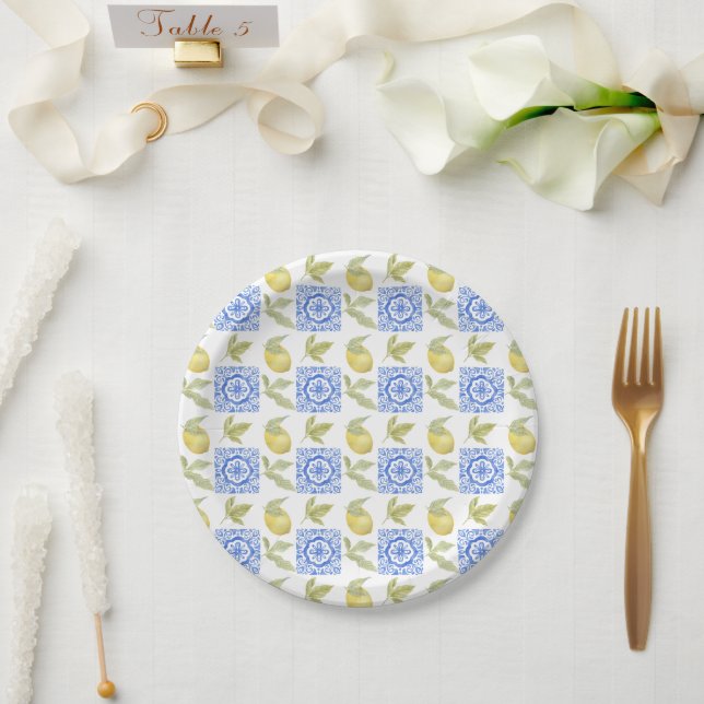 Prato De Papel Mediterrenean Citrus Lemon pattern (Casamento)
