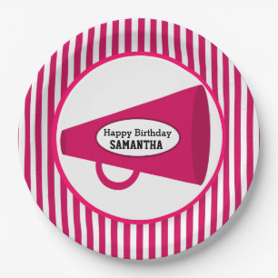 Prato De Papel Megafone cor-de-rosa personalizado e listras