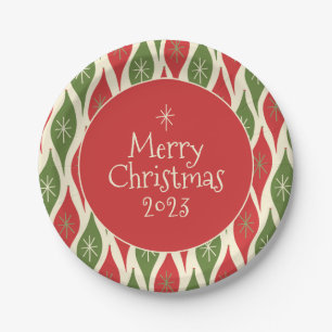 Prato De Papel Meio século Moderno Retro Vintage Feliz Natal