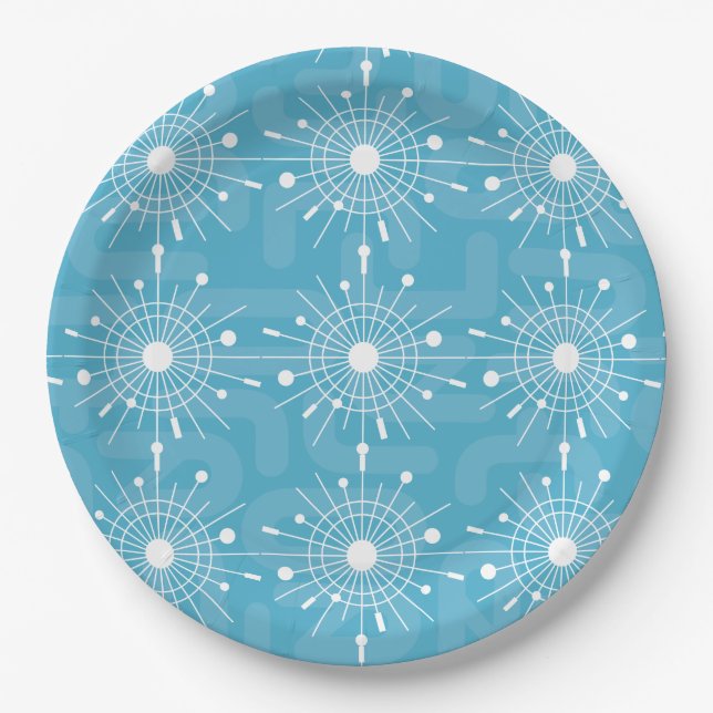 Prato De Papel Meio século Moderno Sputnik Snowflake MOD (Frente)