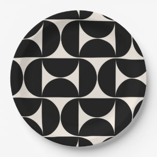 Prato De Papel Meio século Padrão Vintage Moderno Preto e Branco