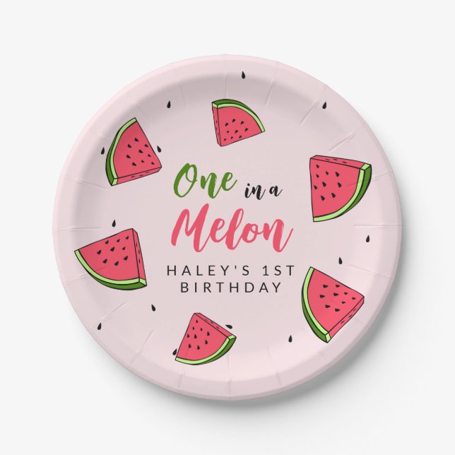 Prato De Papel Melancia Cute One in a Melon 1rua Baby Birthday P (Frente)